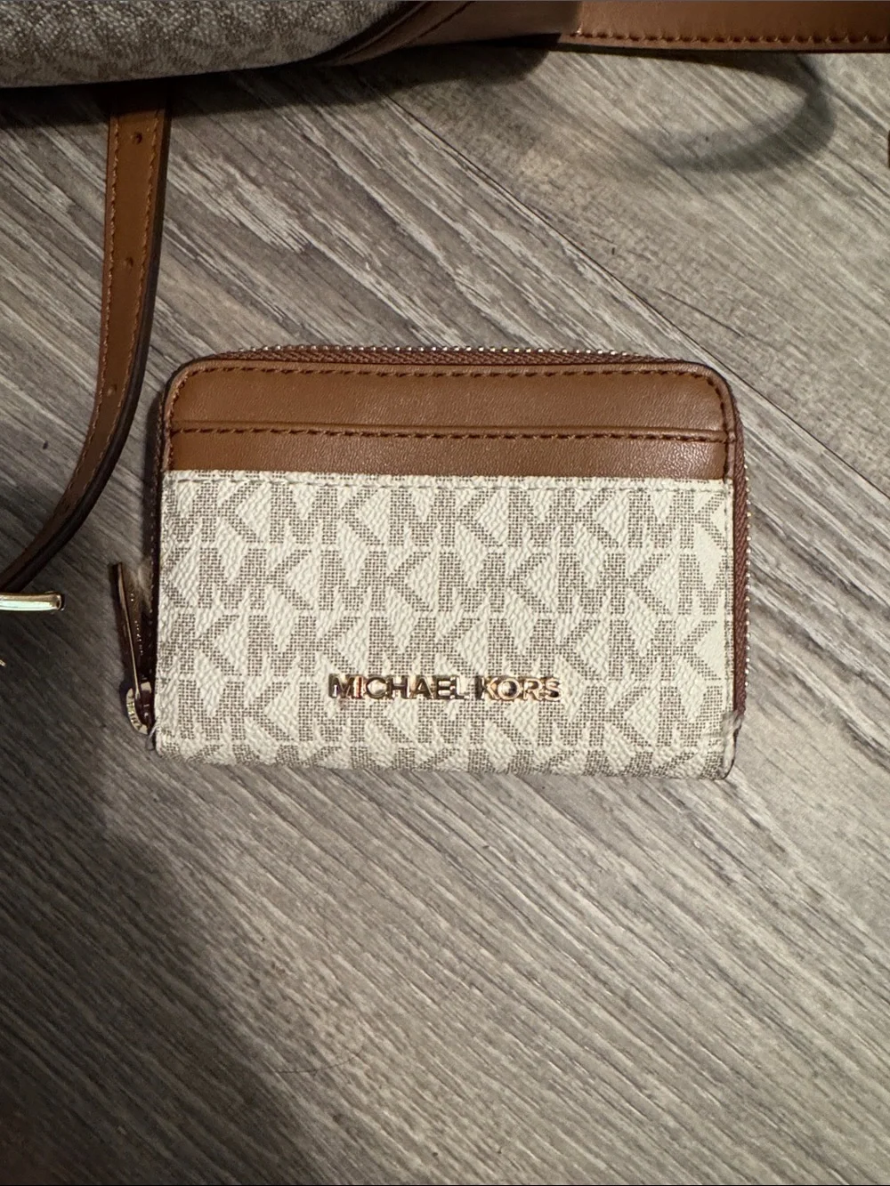 Brand new- Michael Kors Beige Signature Monogram Crossbody Set with Brown Trim